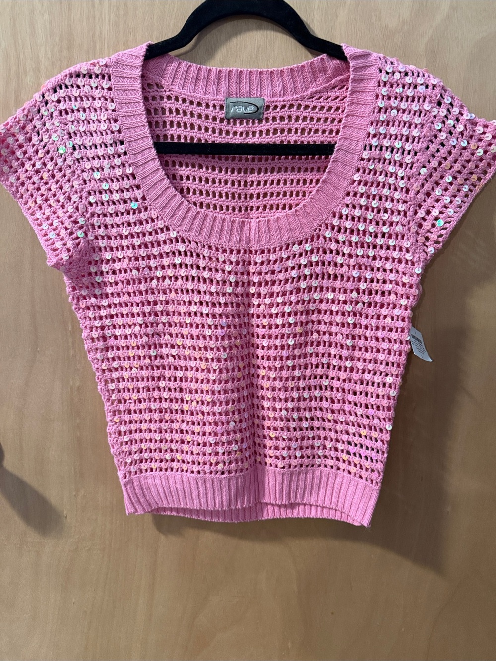 rave Pink Sequin Crochet Shell Top